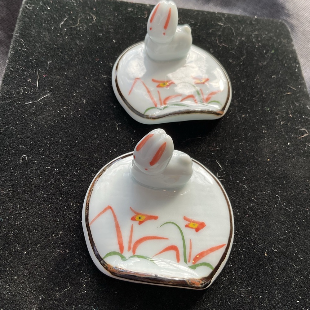2 Ceramic Rabbit Chopstick Holders